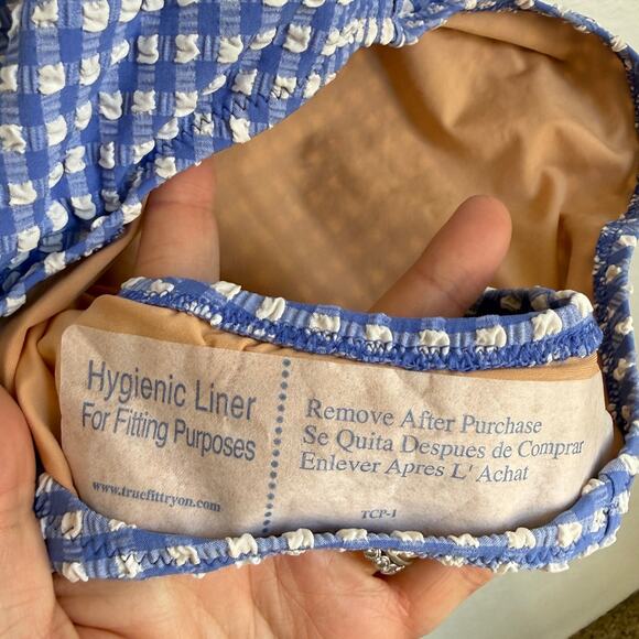 NWT J. Crew Sz L Seersucker Ruffle V-neck One-piece Swimsuit BY483 Blue Gingham - Picture 7 of 12